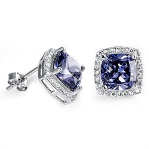 Tanzanite Cushion-Cut CZ Earrings